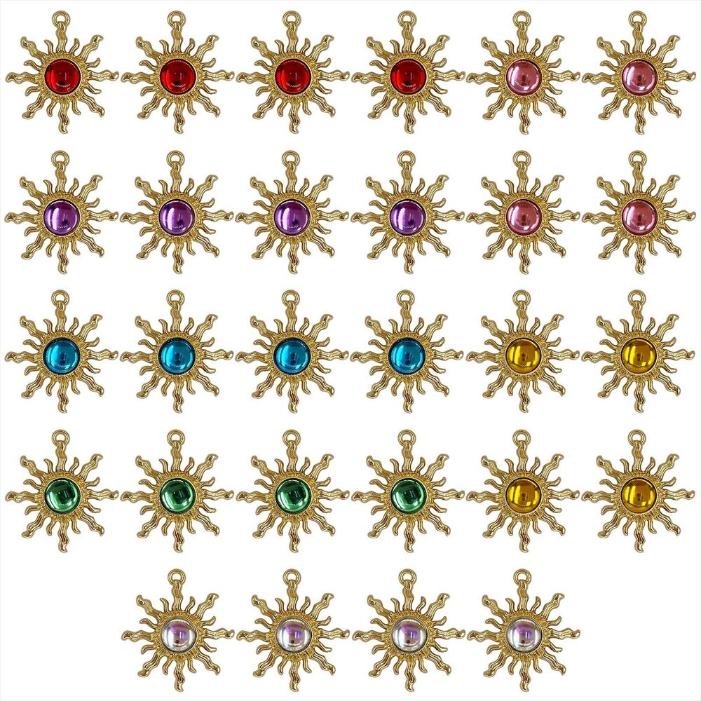 2903 28Pcs Sun Charms Baroque Gothic Mix Crystal Gold Plated Resin Pendant